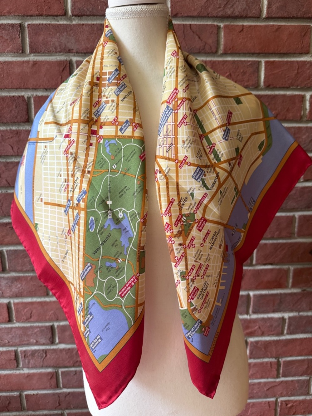 Tasaran NYC Subway Map Print Silk Hand-rolled Scarf 33”x33”Vintage2000’but NEW